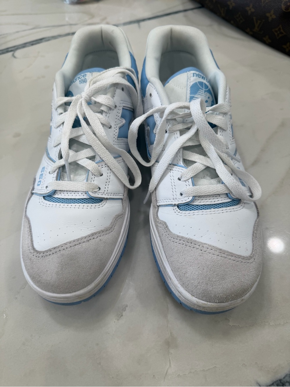 New Balance 550 White and Light Blue Low-Top Sneakers